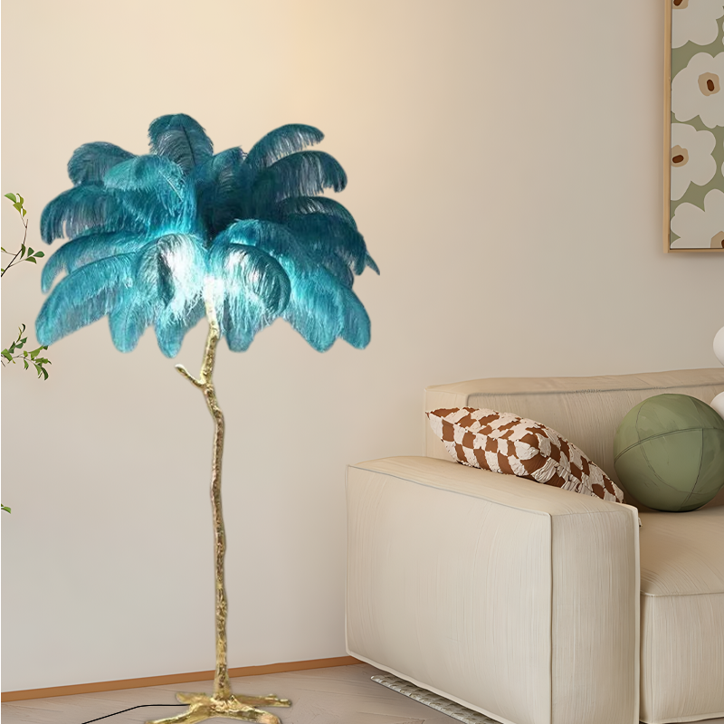 Art Deco Green Feather Floor Lamp for Living Room